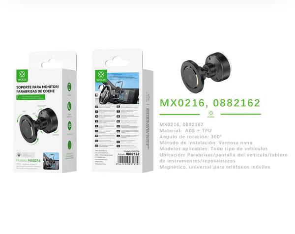 Soporte Magnetico Universal de movil para pantalla y parabrisa de coche, Giro 360 Negro - MX0216 NE