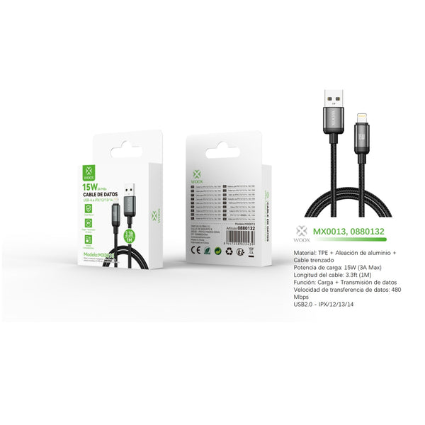 Cable de datos USB a Lightning 15W 1m - negro - MX0013 NE