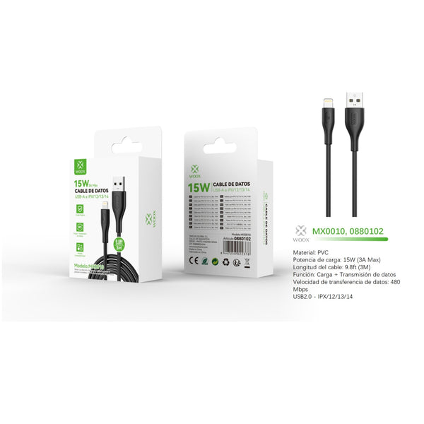 Cable de datos USB a Lightning 15 W 3 m - negro - MX0010 NE