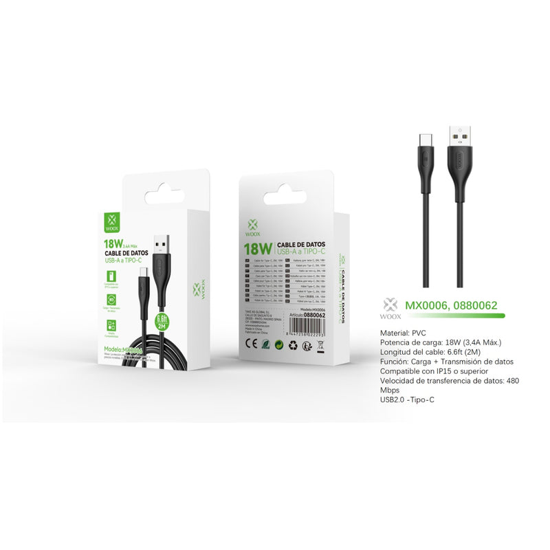 Cable de datos USB a tipo C 18 W 2 m Preto - MX0006 NE