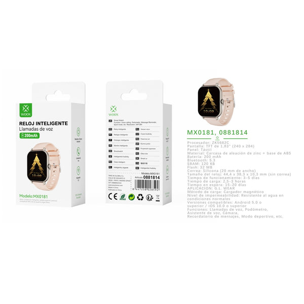 Reloj inteligente Bluetooth V5.3 ZK5682C 180mAh - Rosa - MX0181 RS