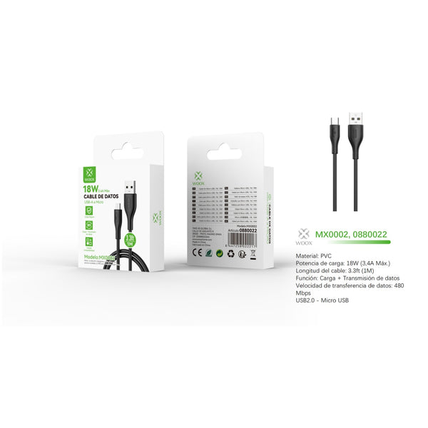 Cabo de dados USB para Micro 18W 1m - Preto - MX0002 NE