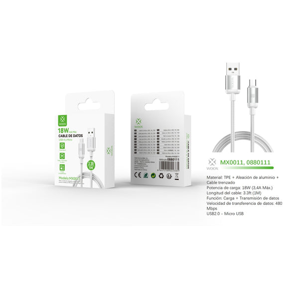 Cable de datos USB a Micro 18W 1m - blanco - MX0011 BL