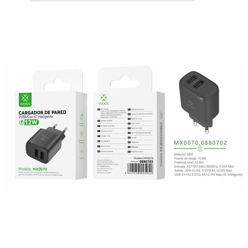 Cargador de pared doble USB UE 5 V/2,4 A sin cable - negro - MX0070 NE