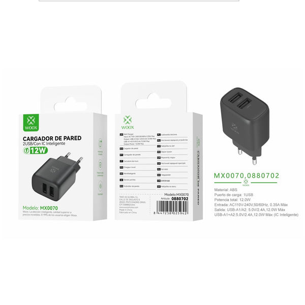 Cargador de pared doble USB UE 5 V/2,4 A sin cable - negro - MX0070 NE