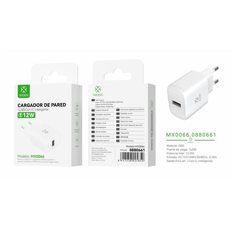 Cargador de pared USB ¨2nico UE 5 V/2,4 A sin cable - blanco - MX0066 BL