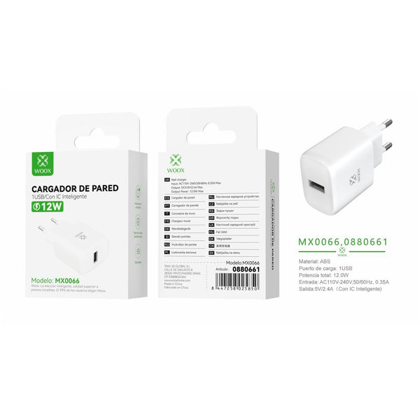 Cargador de pared USB ¨2nico UE 5 V/2,4 A sin cable - blanco - MX0066 BL