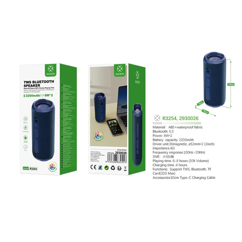 Altavoz Bluetooth v5.3 JL7016C 2200 mAh 8W 2 Azul Escuro - R3254 AZ