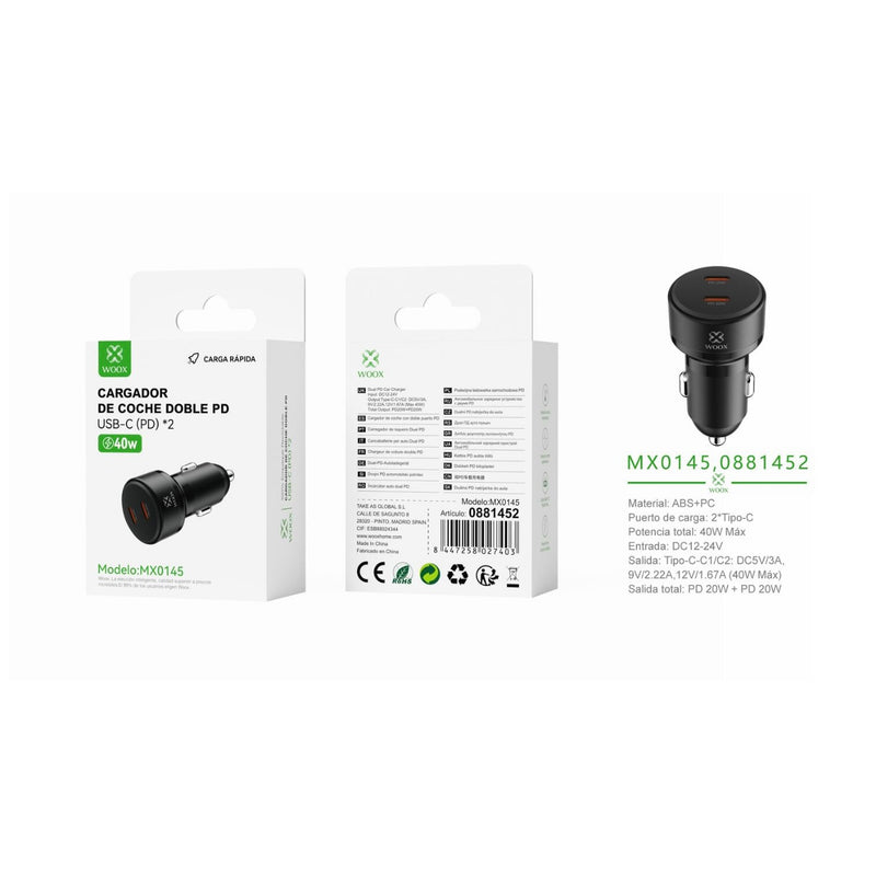 Cargador de coche PD+PD 40W sin cable - negro - MX0145 NE