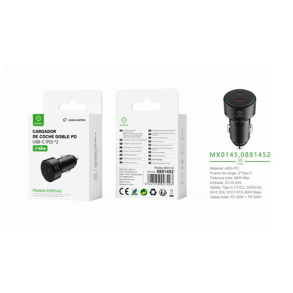 Cargador de coche PD+PD 40W sin cable - negro - MX0145 NE