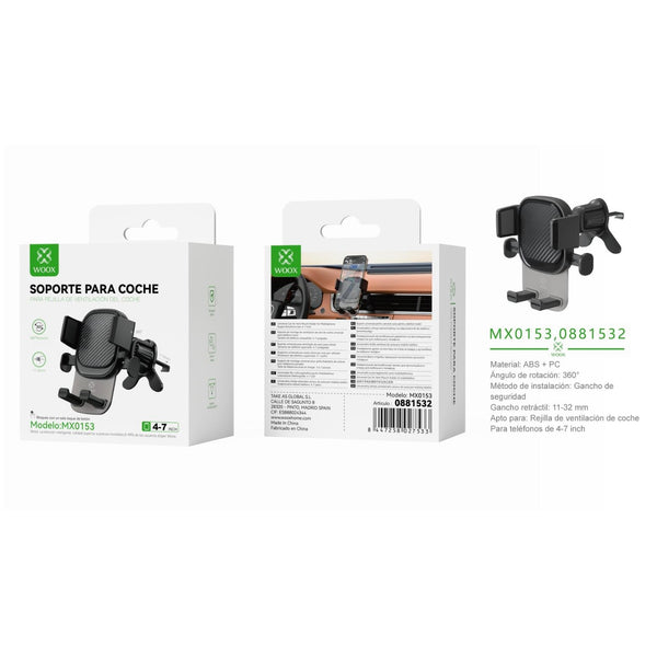 Soporte para telefono para rejilla de ventilacion de coche (4-7") ABS negro - MX0153