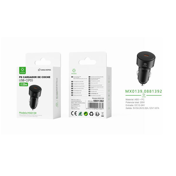 Cargador de coche PD individual 20W sin cable negro - MX0139 NE