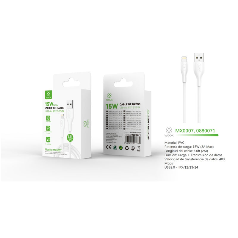 Cable de datos USB a Lightning 15W 2m - branco - MX0007 BL