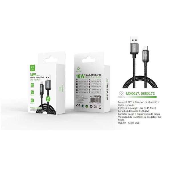 Cable de datos USB a Micro 18W 3m-negro - MX0017 NE
