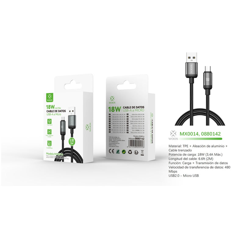 Cable de datos USB a Micro 18W 2m-negro - MX0014 NE