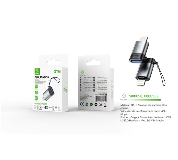 Adaptador USB/F a Lightning/M OTG - negro - MX0050