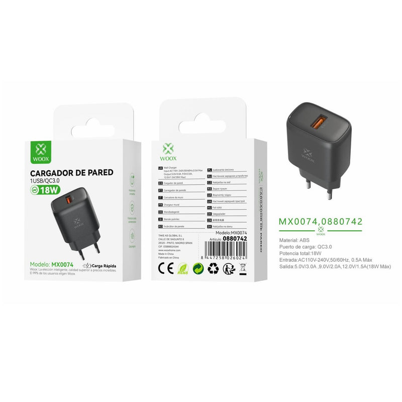 Cargador de pared USB ¨2nico UE QC18W sin cable - negro - MX0074 NE