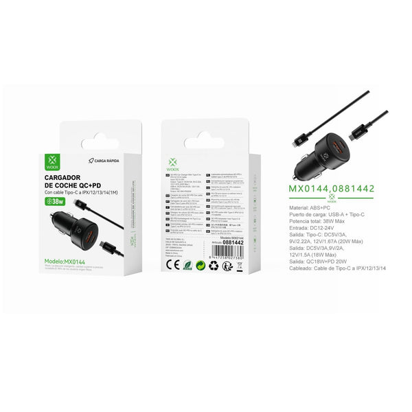 Cargador de coche PD+QC QC18W+PD20W con cable C-Lightning (negro) - MX0144 NE