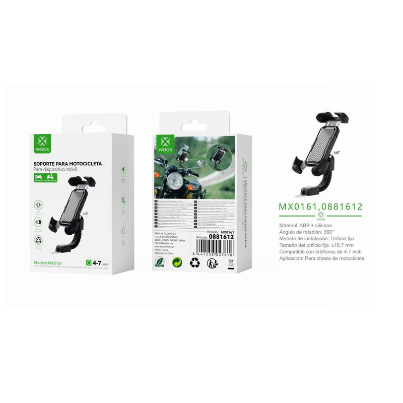 Soporte para telefono de motocicleta para modelos de 4 a 7 pulgadas, ABS, negro - MX0161