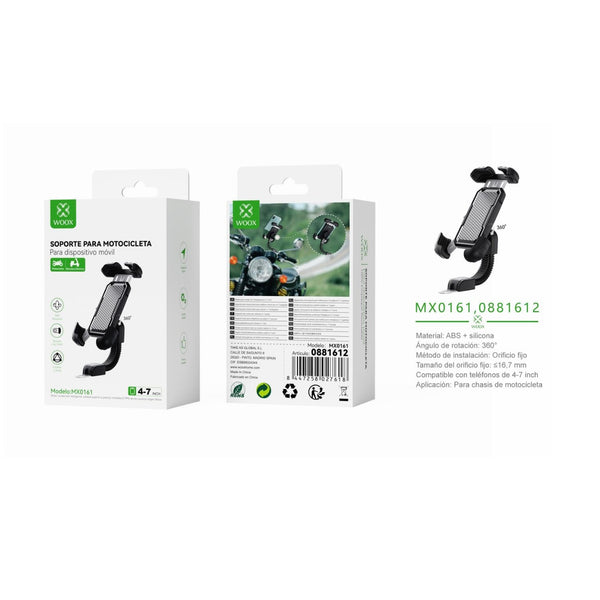 Soporte para telefono de motocicleta para modelos de 4 a 7 pulgadas, ABS, negro - MX0161