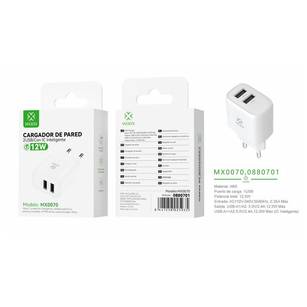 Cargador de pared doble USB UE 5 V/2,4 A sin cable - blanco - MX0070 BL