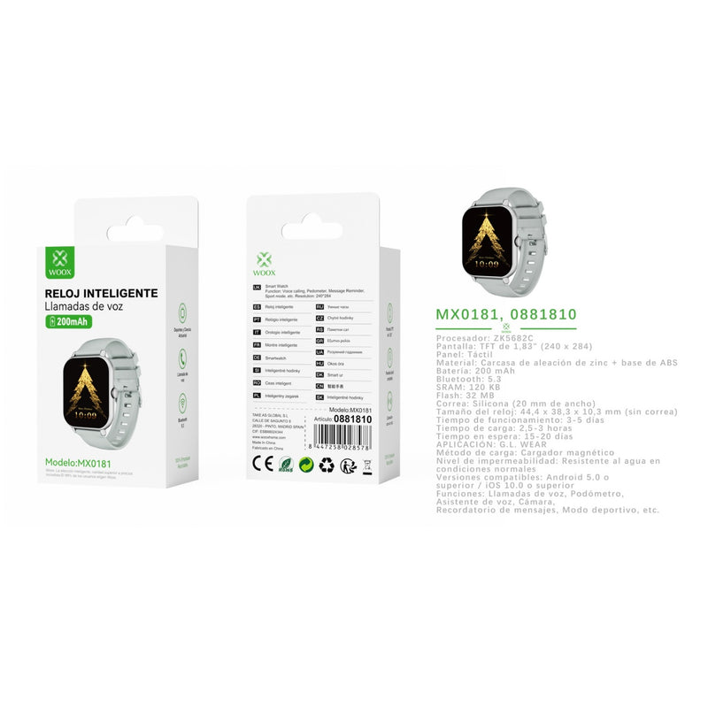 Reloj inteligente Bluetooth V5.3 ZK5682C 180 mAh - Gris - MX0181 GR