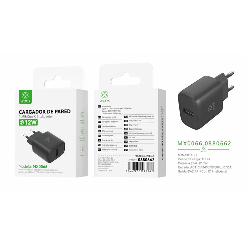 Cargador de pared USB ¨2nico UE 5 V/2,4 A sin cable - negro - MX0066 NE